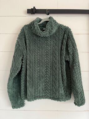 Eddie Bauer Plush Cable Turtleneck Pullover - Forest Green